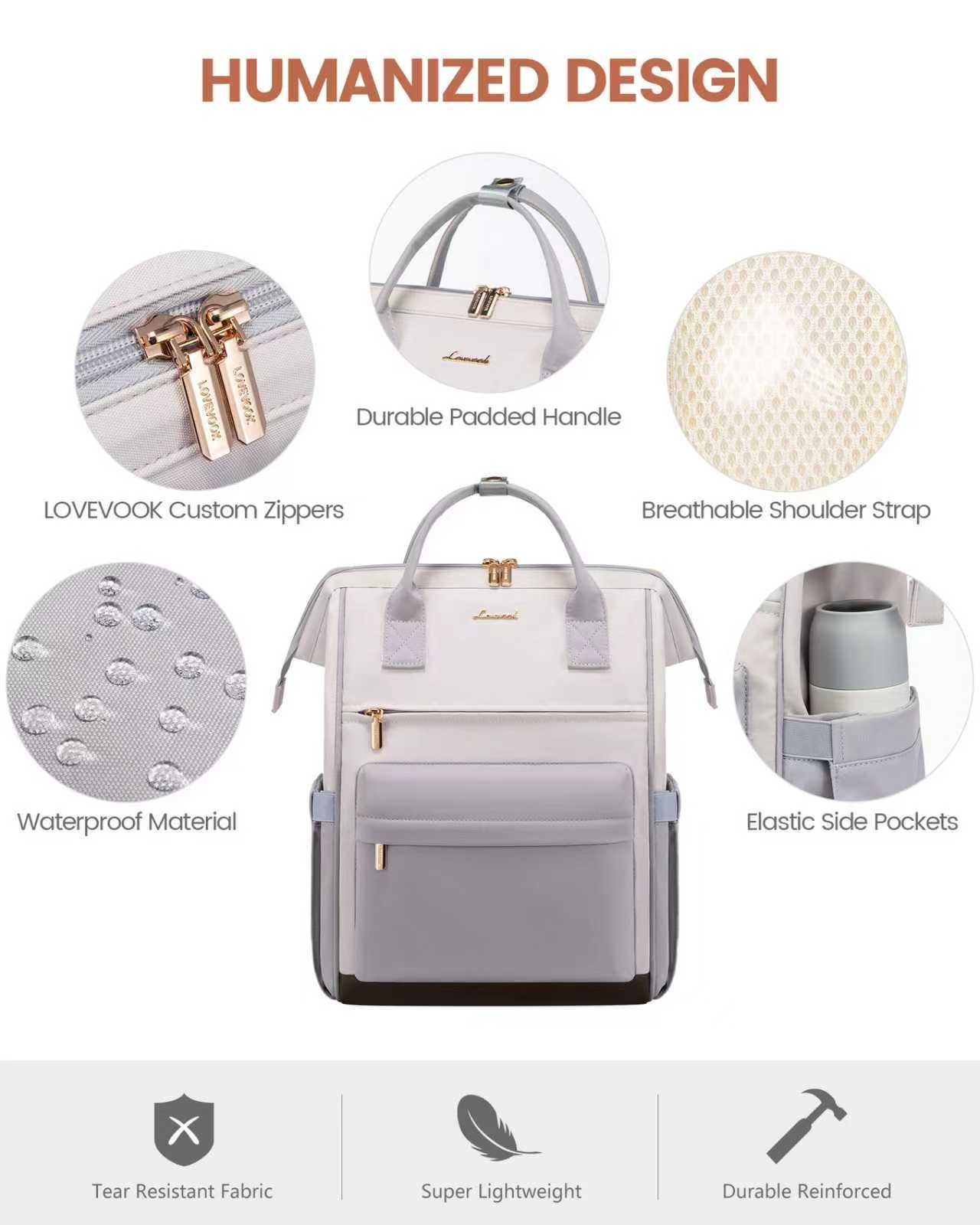 Γυναικείο Σακίδιο με USB Lovevook 15,6'' MB2146 beige/black