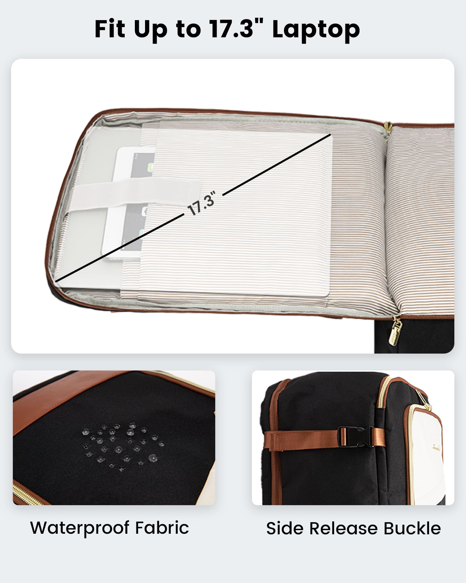 Σακίδιο Ταξιδίου Γυναικείο 40L Carry on 17,3" Lovevook MB2165 black/beige