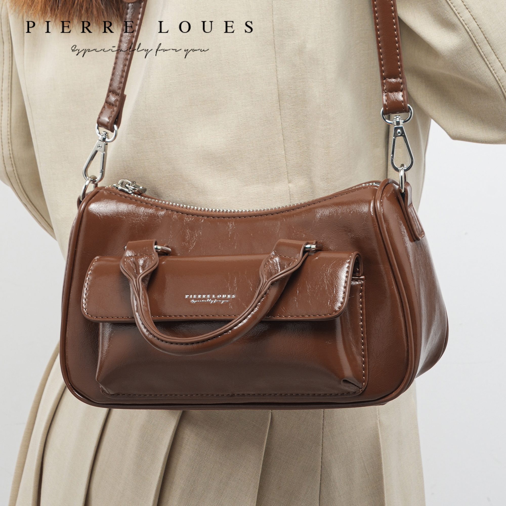 Γυναικεία Τσάντα Χειρός & Χιαστί Pierre Loues PL615-50 καφέ
