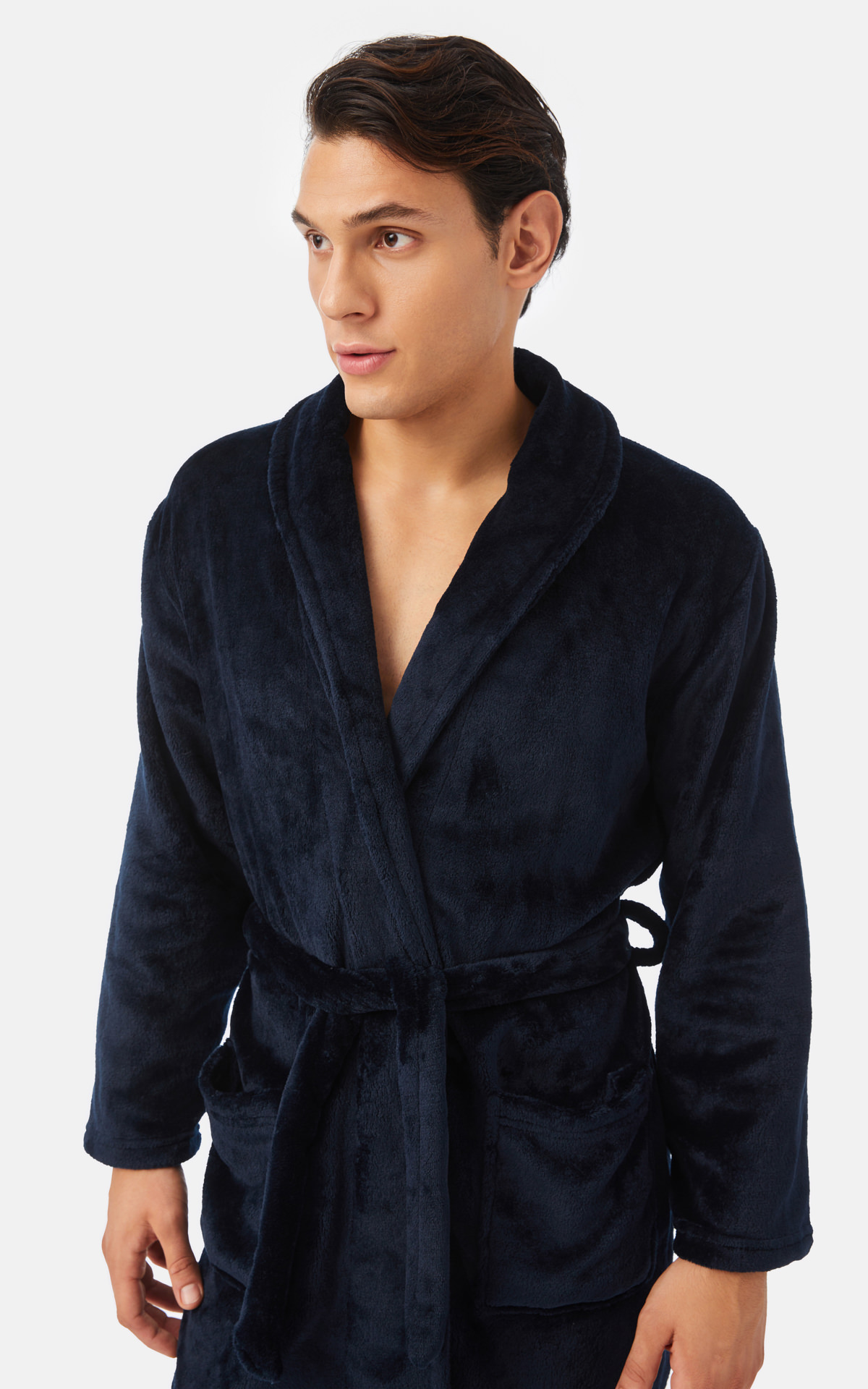 Ανδρική Ρόμπα Χειμερινή Σταυρωτή  με Ζώνη Fleece Minerva 96-71212-100 ΜΠΛΕ