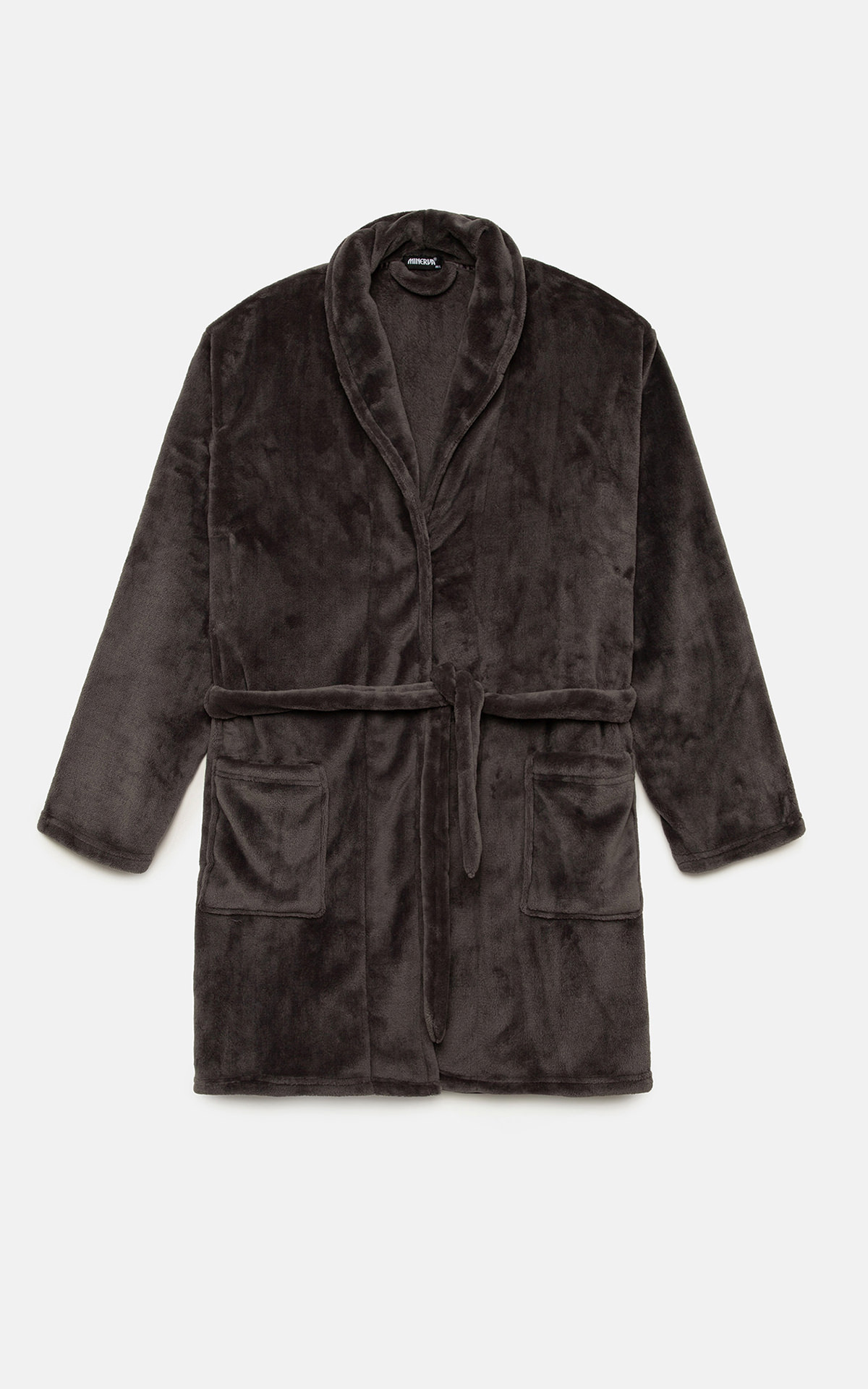 Ανδρική Ρόμπα Χειμερινή Σταυρωτή  με Ζώνη Fleece Minerva 96-71212-590 ΓΚΡΙ