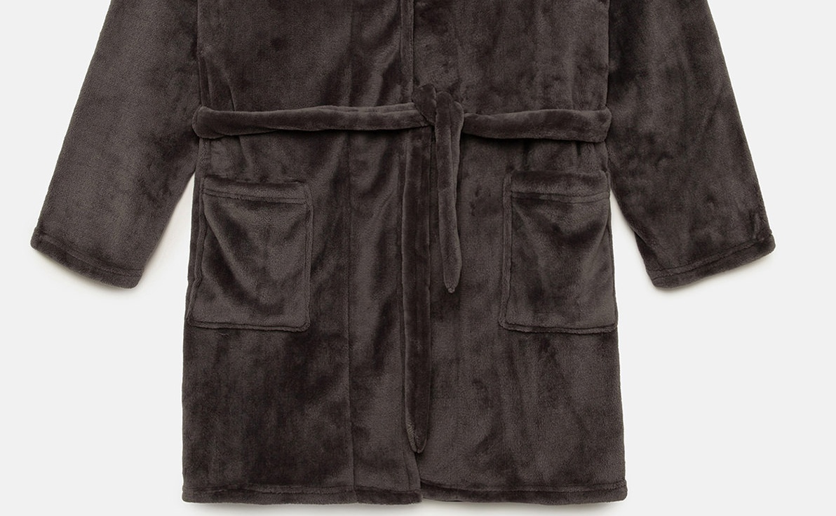Ανδρική Ρόμπα Χειμερινή Σταυρωτή  με Ζώνη Fleece Minerva 96-71212-590 ΓΚΡΙ