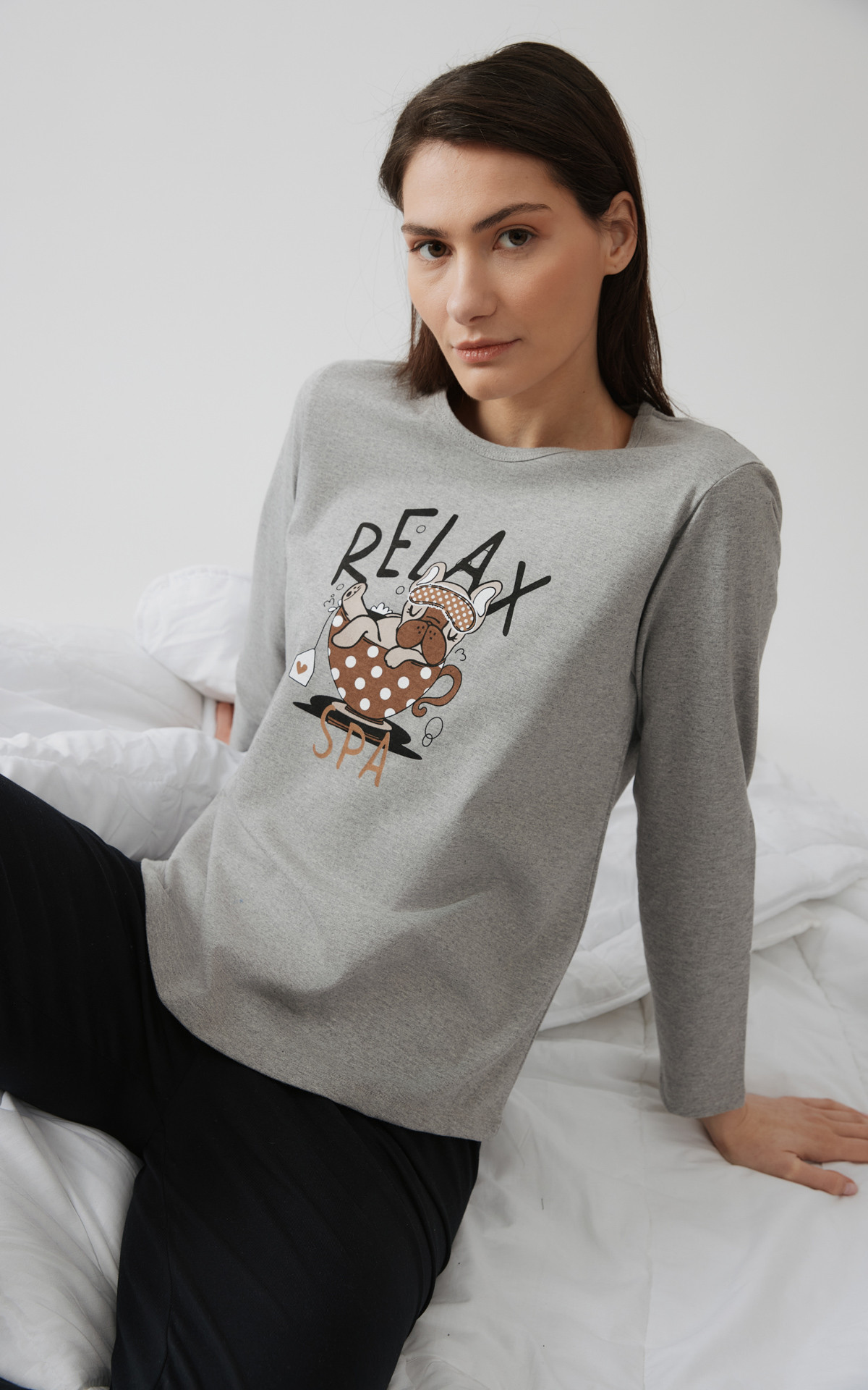 Γυναικεία Χειμερινή πιτζάμα Βαμβακερή Relax  Λαιμόκοψη Minerva 90-52617-23 GREY MELANGE