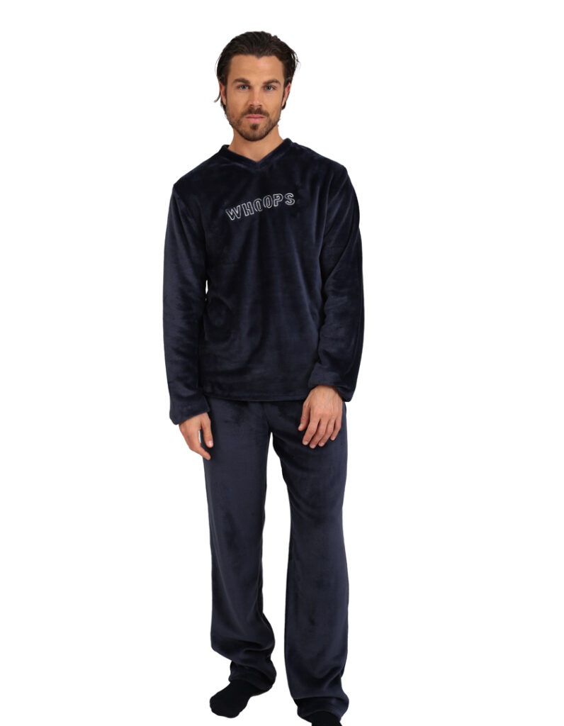 Ανδρική Πιζάμα Χειμερινή Fleece V Λαιμόκοψη Lydia Creations Mario Uomo 25658 ΜΠΛΕ ΣΚΟΥΡΟ