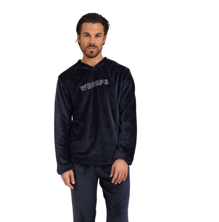Ανδρική Πιζάμα Χειμερινή Fleece V Λαιμόκοψη Lydia Creations Mario Uomo 25658 ΜΠΛΕ ΣΚΟΥΡΟ
