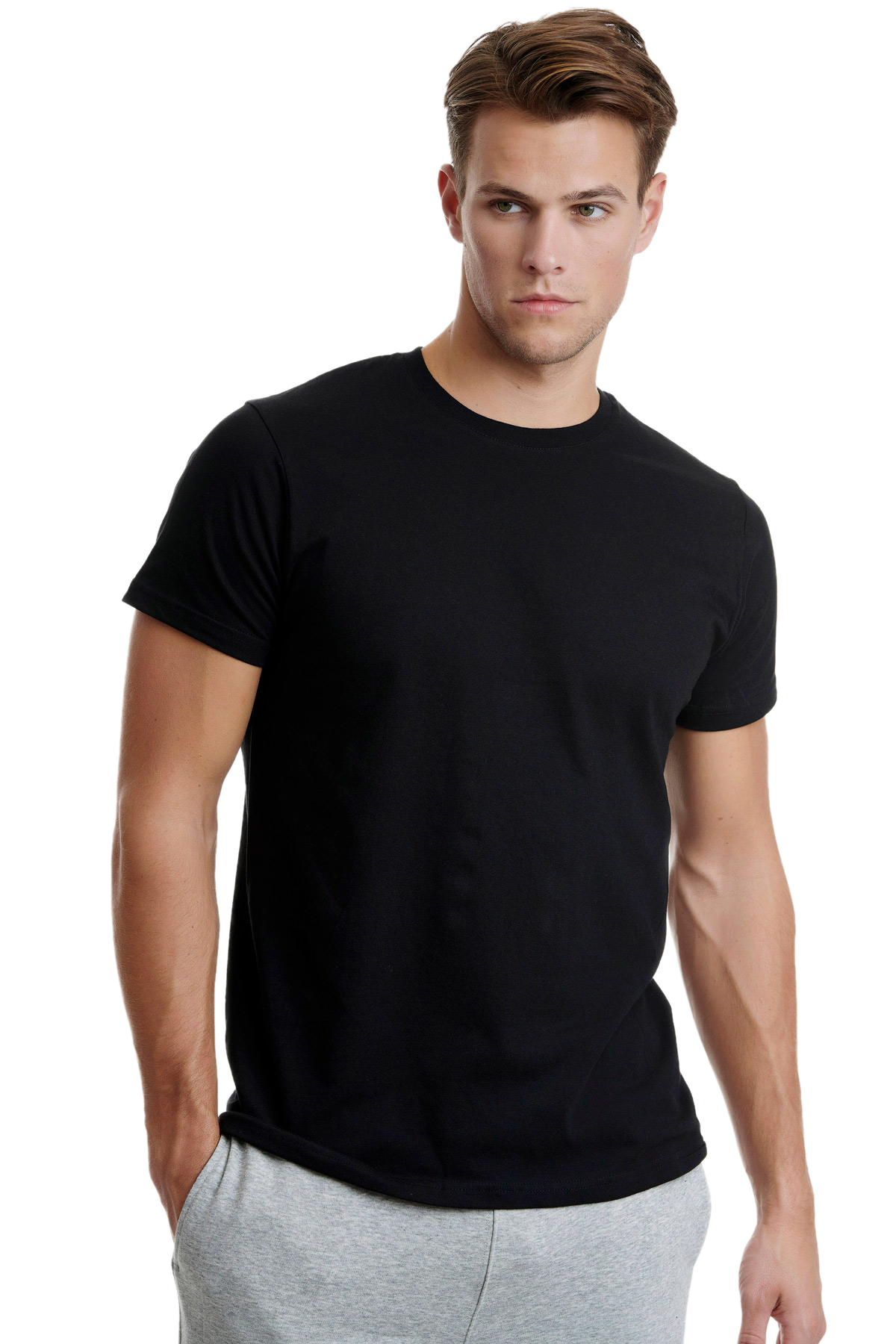Ανδρική Φανέλα T-SHIRT  φαρδιά γραμμή Λαιμόκοψη Walk W1915-02 Μαύρο