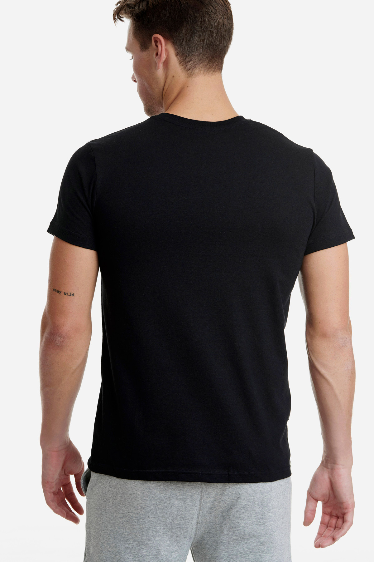 Ανδρική Φανέλα T-SHIRT  φαρδιά γραμμή Λαιμόκοψη Walk W1915-02 Μαύρο