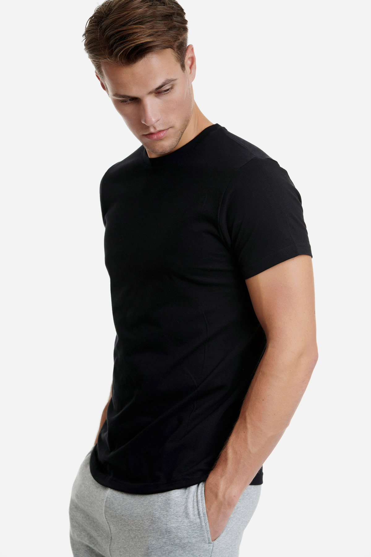 Ανδρική Φανέλα T-SHIRT  φαρδιά γραμμή Λαιμόκοψη Walk W1915-02 Μαύρο