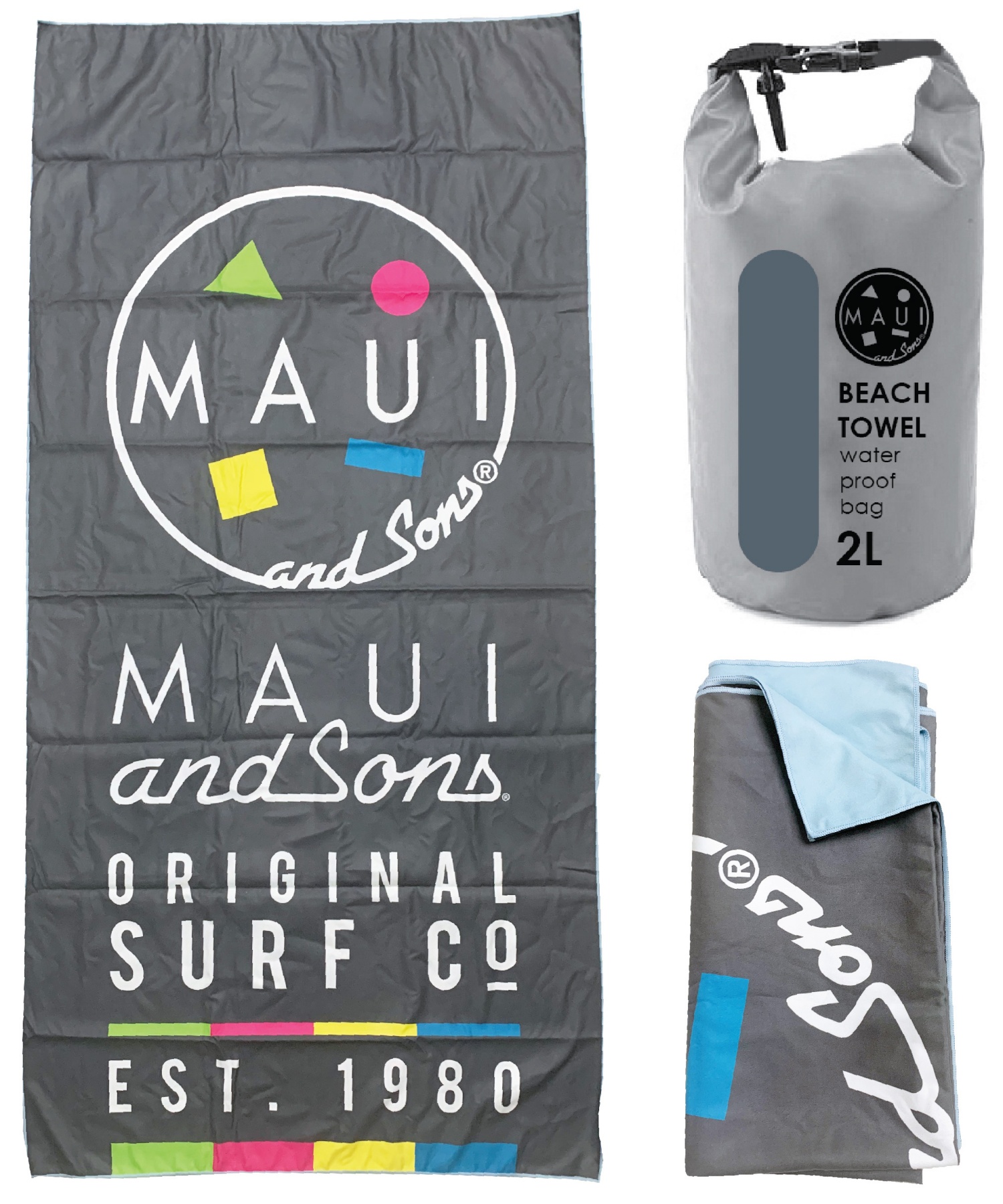 ΠΕΤΣΕΤΑ ΘΑΛΑΣΣΗΣ MICROFIBER 90x180cm σε αδιάβροχη θήκη 2lt Maui $ Sons  ORIGINAL SURF 4952