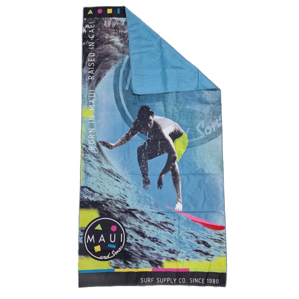 ΠΕΤΣΕΤΑ ΘΑΛΑΣΣΗΣ MICROFIBER 90x180cm σε αδιάβροχη θήκη 2lt Maui $ Sons  ORIGINAL SURF 4954 ΜΠΛΕ ΚΙΤΡΙΝΟ
