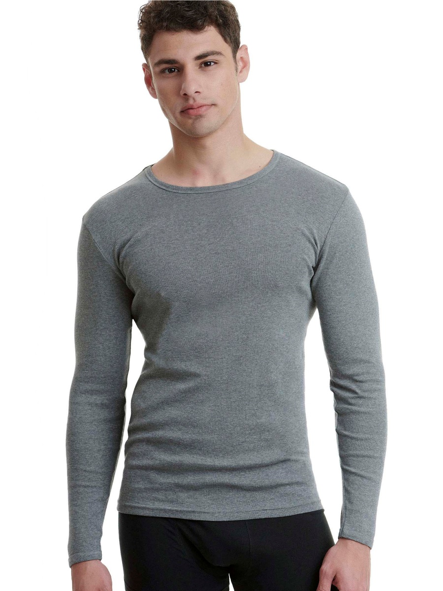 Ανδρική Φανέλα Μπλούζα T-SHIRT Βαμβακερή Μακρύ Μανίκι Λαιμόκοψη Walk W1980-09 ΑΝΘΡΑΚΙ ΜΕΛΑΝΖΕ