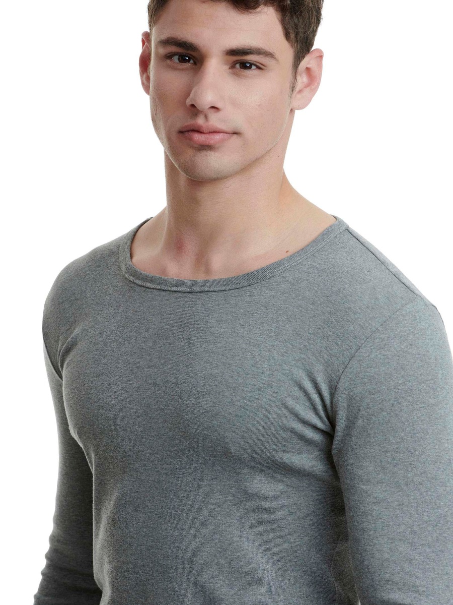 Ανδρική Φανέλα Μπλούζα T-SHIRT Βαμβακερή Μακρύ Μανίκι Λαιμόκοψη Walk W1980-09 ΑΝΘΡΑΚΙ ΜΕΛΑΝΖΕ