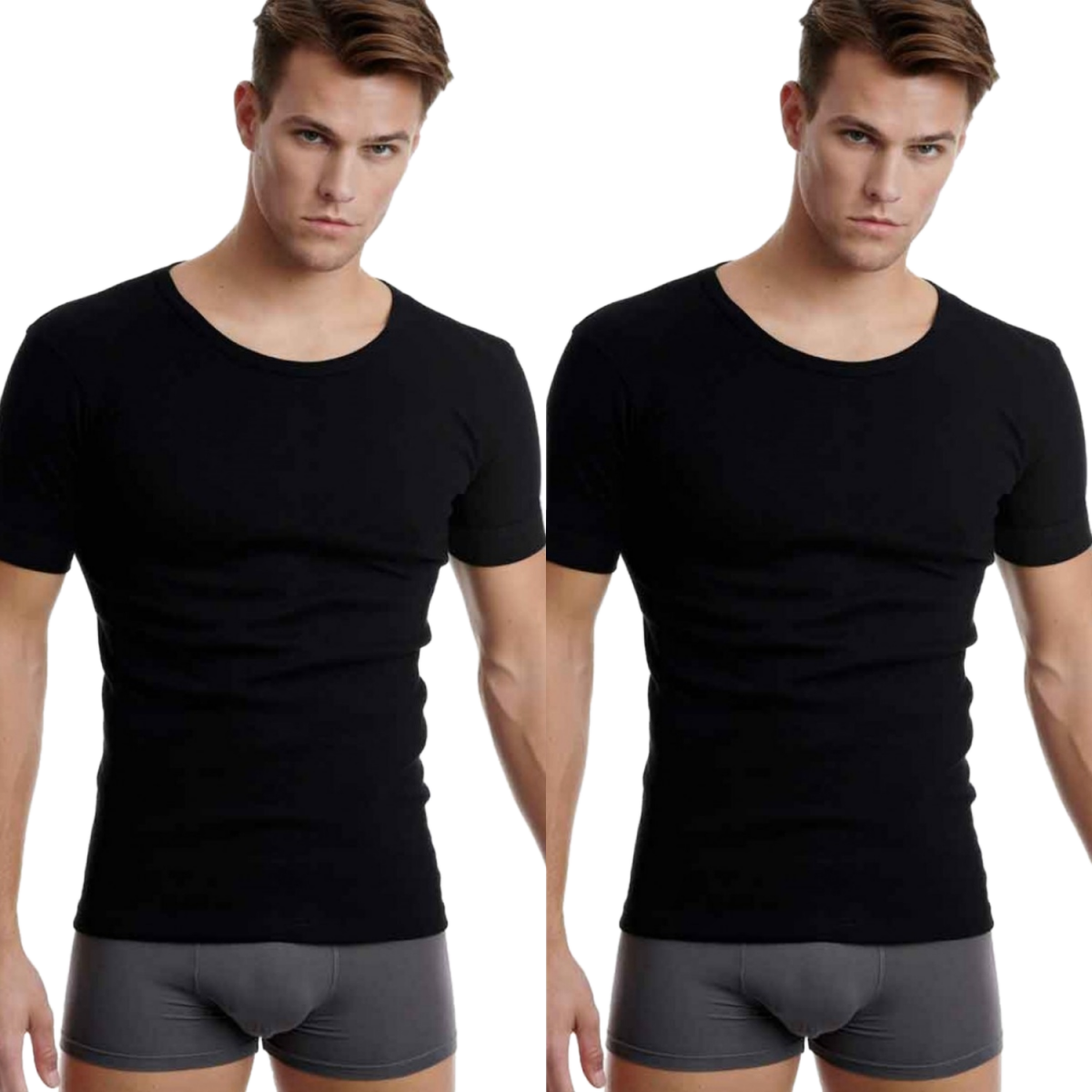 Ανδρική φανέλα T-SHIRT κοντό μανίκι Χαμηλός Λαιμός 2Pack Walk W1960-2 Μαύρο
