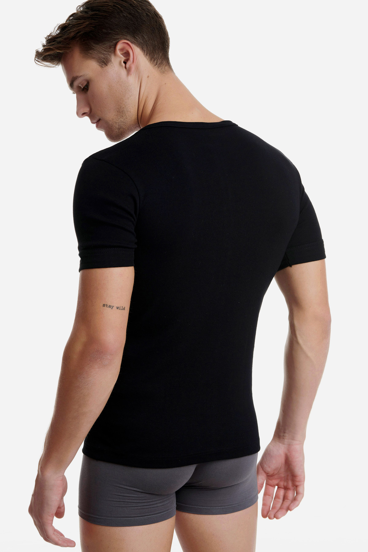 Ανδρική φανέλα T-SHIRT κοντό μανίκι Χαμηλός Λαιμός 2Pack Walk W1960-2 Μαύρο