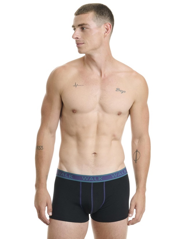 Ανδρικό βαμβακερό εσώρουχο Boxer 2Pack εξωτερικό λάστιχο Walk W1756-202 ΜΑΥΡΟ-ΜΑΥΡΟ