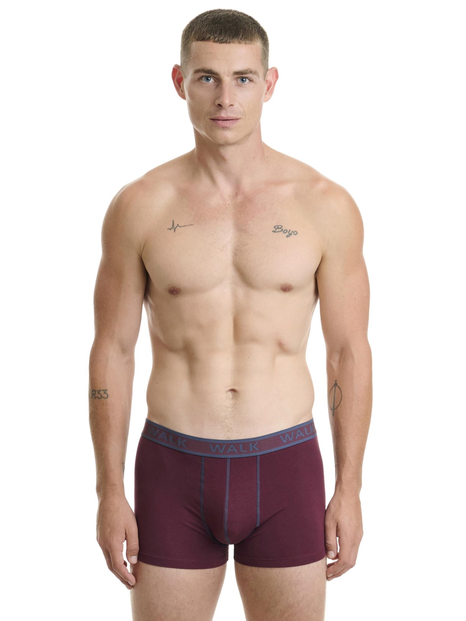 Ανδρικό βαμβακερό εσώρουχο Boxer 2Pack εξωτερικό λάστιχο Walk W1756-0327 ΜΠΛΕ ΣΚ-ΓΚΡΙ ΜΕΛ