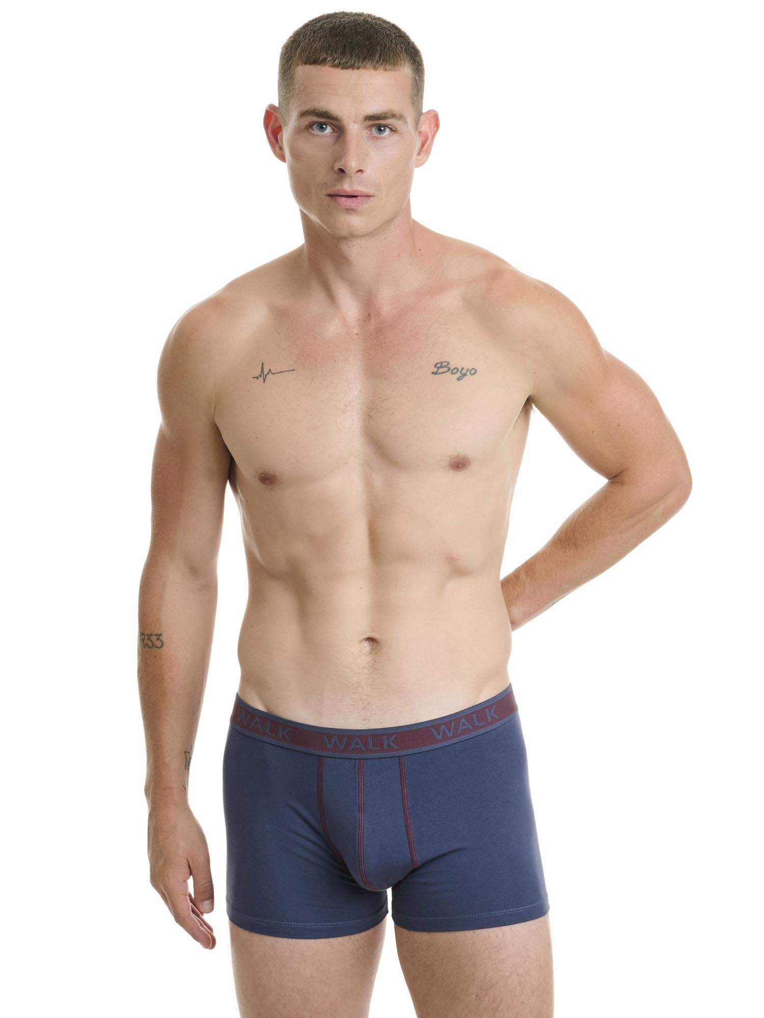 Ανδρικό βαμβακερό εσώρουχο Boxer 2Pack εξωτερικό λάστιχο Walk W1756-0327 ΜΠΛΕ ΣΚ-ΓΚΡΙ ΜΕΛ