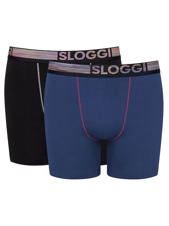 Ανδρικό εσώρουχό μπόξερ Boxer βαμβάκι 2Pack Sloggi Go ABC SHORT 10211236 M008 Μαύρο Μπλε