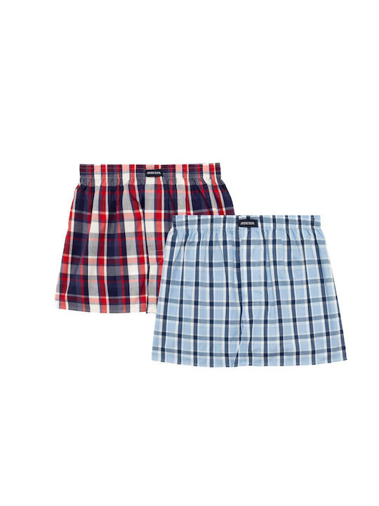 Ανδρικό εσώρουχο Boxer Καρό Ποπλίνα 2 Pack Minerva 96-23074-56 ΜΠΛΕ ΚΟΚΚΙΝΟ-ΓΑΛΑΖΙΟ