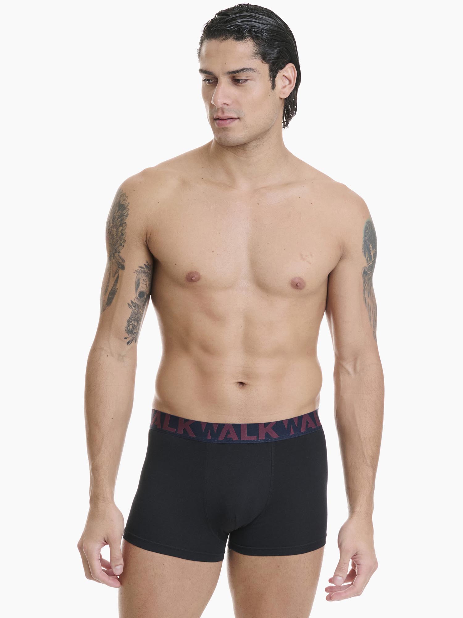 Ανδρικό βαμβακερό εσώρουχο Boxer 2Pack εξωτερικό λάστιχο Walk W1755-1-0202 ΜΑΥΡΟ ΜΠΟΡΝΤΟ-ΜΑΥΡΟ ΡΑΦ