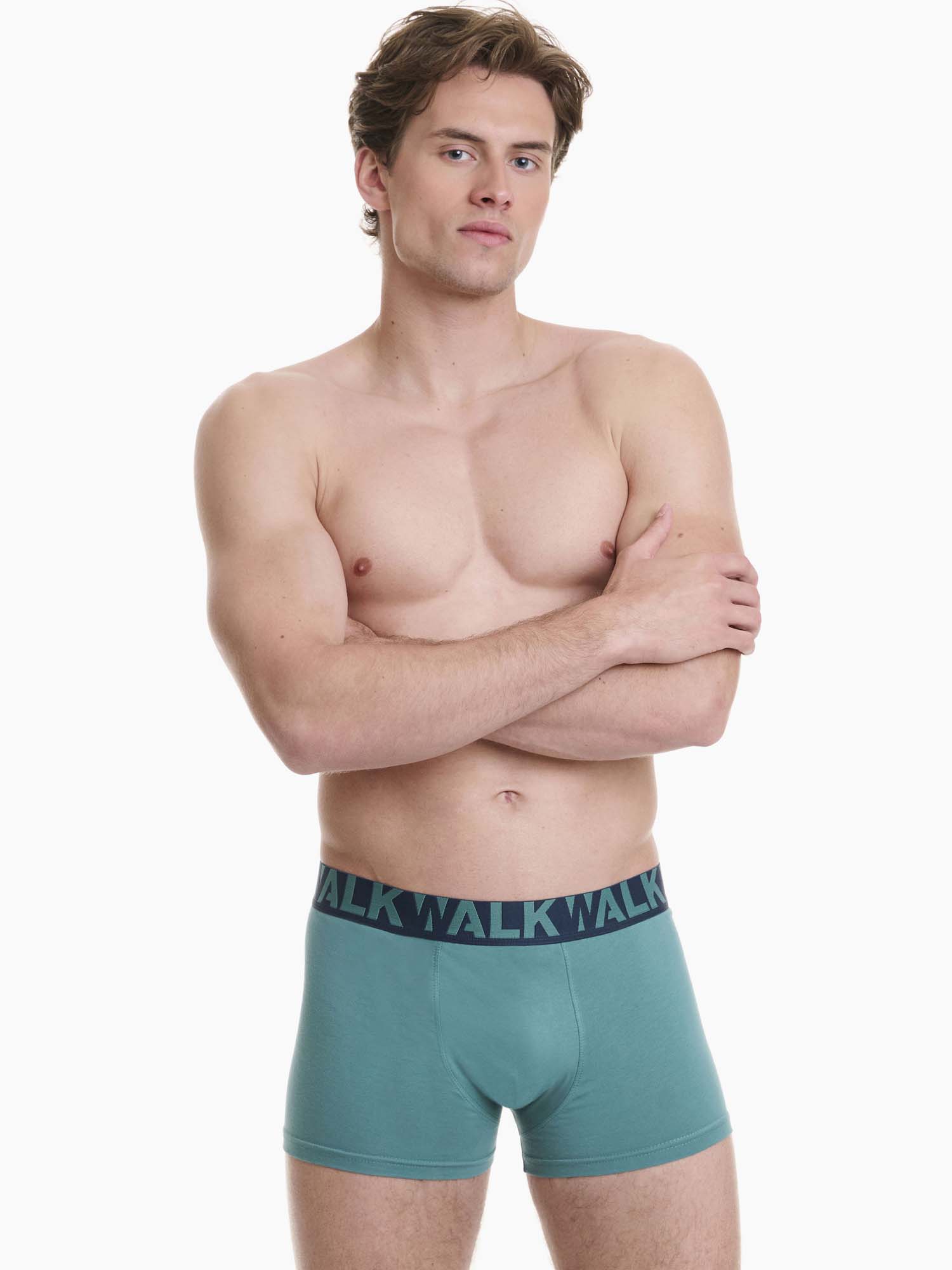 Ανδρικό βαμβακερό εσώρουχο Boxer 2Pack εξωτερικό λάστιχο Walk W1755-1-0374 ΜΠΛΕ ΣΜΑΡΑΓΔΙ
