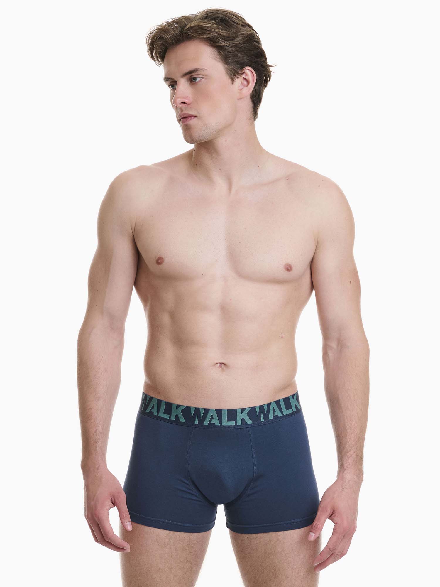 Ανδρικό βαμβακερό εσώρουχο Boxer 2Pack εξωτερικό λάστιχο Walk W1755-1-0374 ΜΠΛΕ ΣΜΑΡΑΓΔΙ