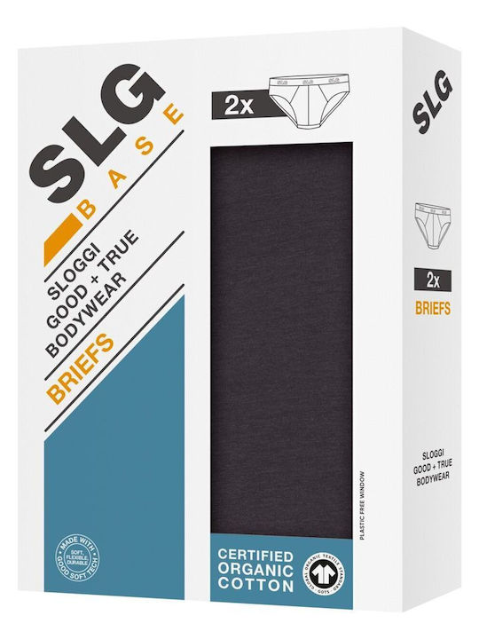 Ανδρικό Εσώρουχο Σλίπ Βαμβάκι 2 PACK SLOGGI SLG Base Brief 10224733-3828 ΣΚΟΥΡΟ ΓΚΡΙ CHARCOAL