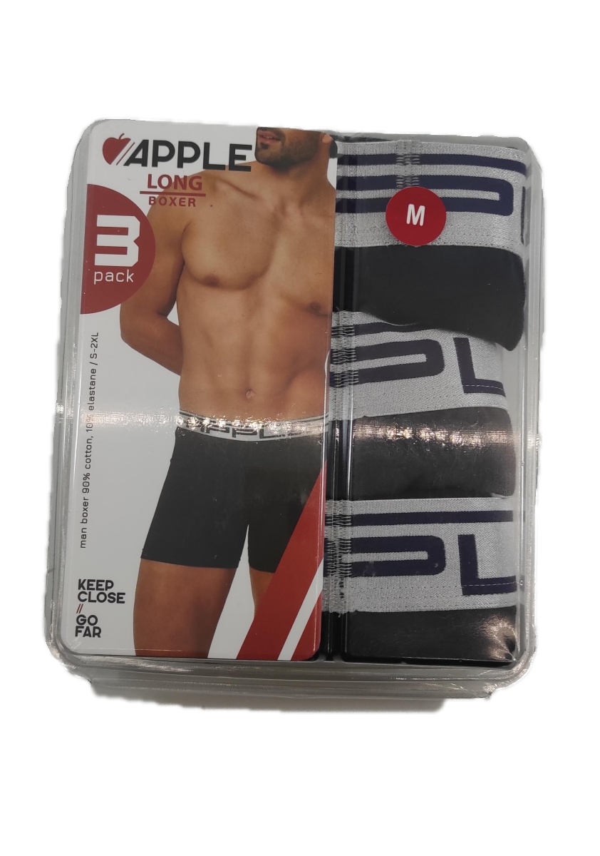 Ανδρικό Εσώρουχό Boxer Βαμβακερό Εξωτερικό Λάστιχο Μακρύ πόδι 3 Pack APPLE 0113944-2070630-BLACK-ANTHRAC-NAVY