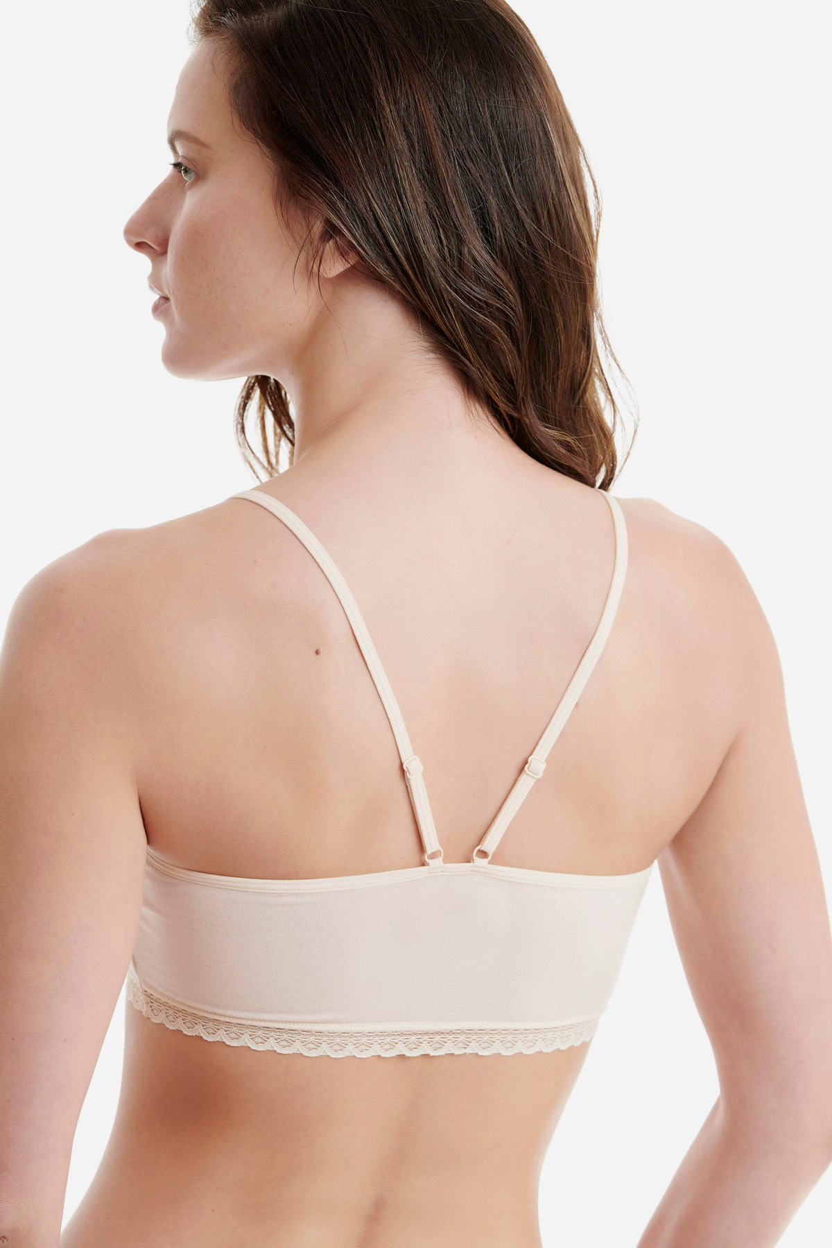 Γυναικείο μπουστάκι crop top bra Bamboo με δαντέλα Walk W2211-19 Μπεζ ανοιχτό