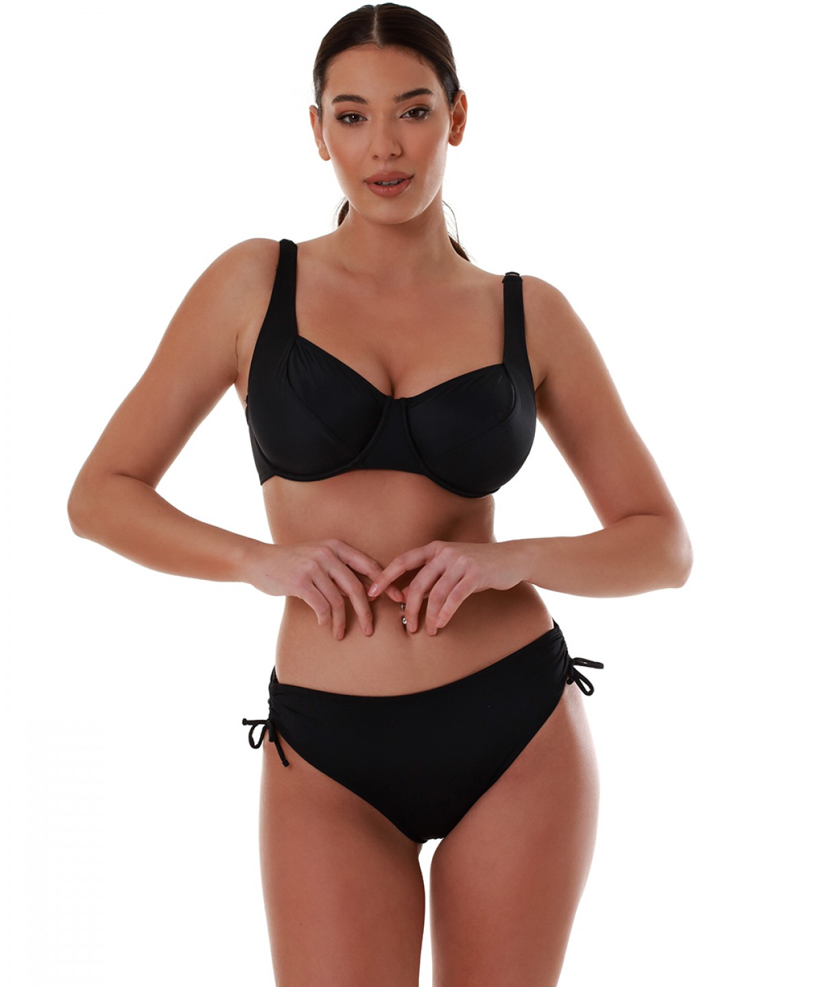 Γυναικείο μαγιό ψηλόμεσο bikini bottom με σούρα Bluepoint 25065096-02 ΜΑΥΡΟ