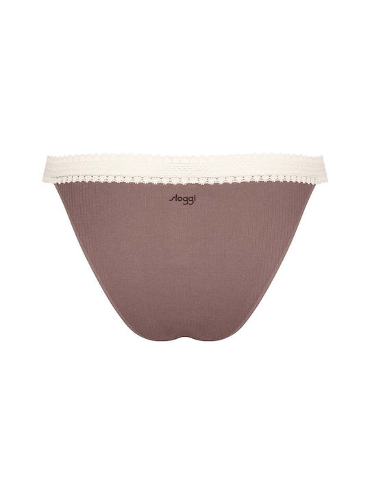 Γυναικείο Eσώρουχο 2PACK Βαμβακερό ριπ Sloggi GO RIBBED TANGA 10213088-M003 ΜΠΕΖ ΚΑΦΕ