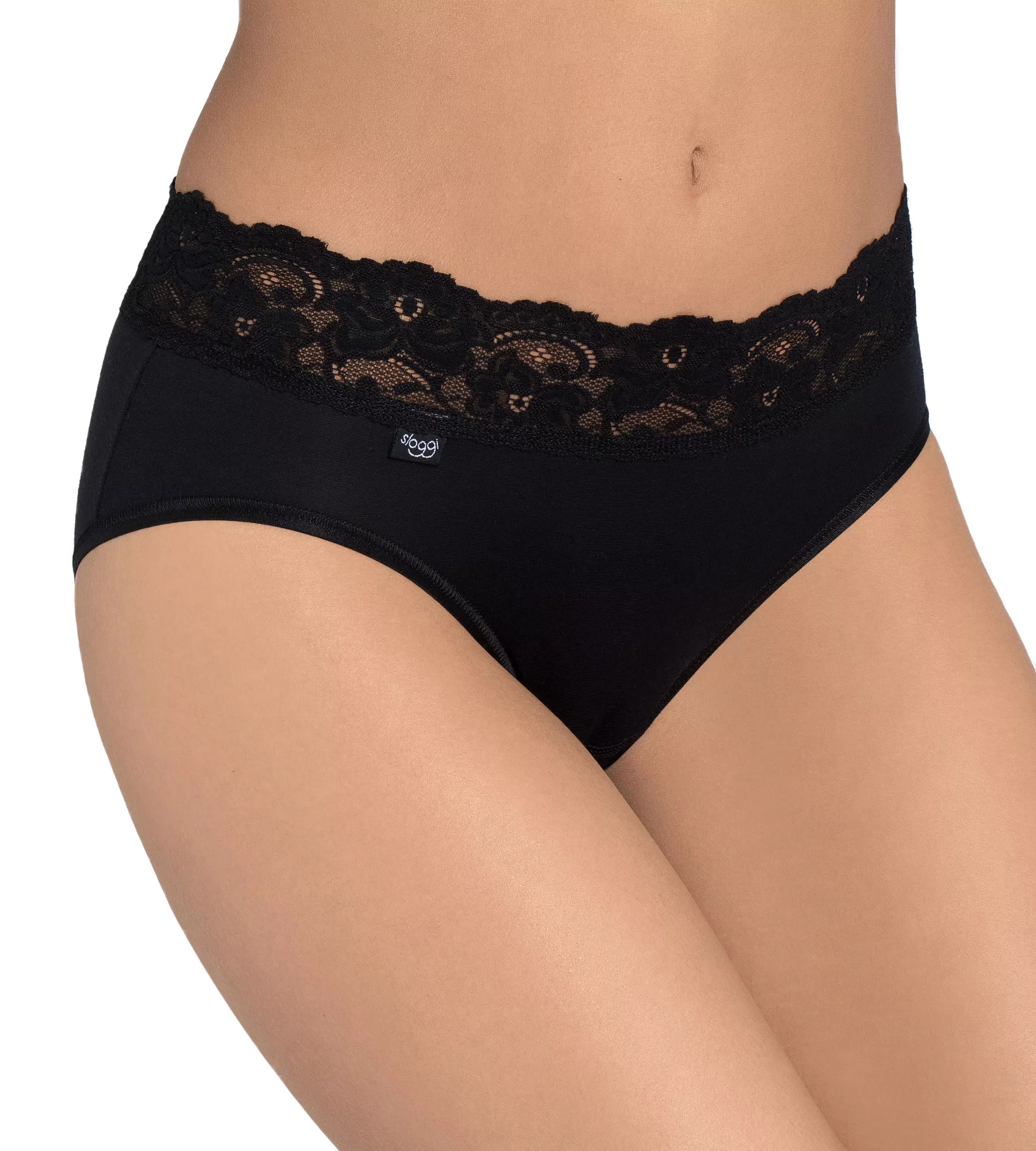 Γυναικεία slip Βαμβάκι Micro Cotton Microfibre Δαντέλα Sloggi Romance Midi 10031896-0004 ΜΑΥΡΟ