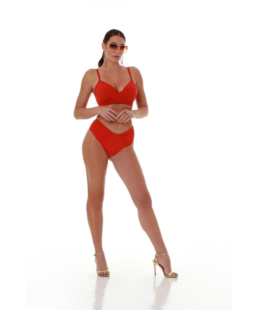 Γυναικείο Μαγιό Bikini Bottom Slip Φαρδύ πλαϊνό Σούρα  Solids BLUEPOINT 26065095-07 ΚΟΚΚΙΝΟ