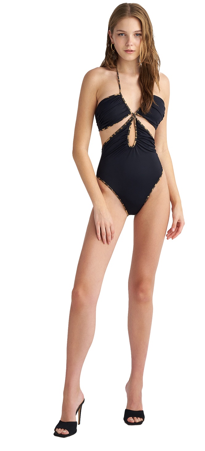 Γυναικείο Ολόσωμο Μαγιό Με Κοψίματα Animal Print GLAM LEO BLU4U 24358033-02 ΜΑΥΡΟ