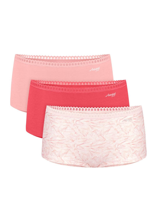 Γυναικείo εσώρουχo 3PACK sloggi GO Crush H Short C3P 10219652-M005 Λευκό-ροζ-κοραλί