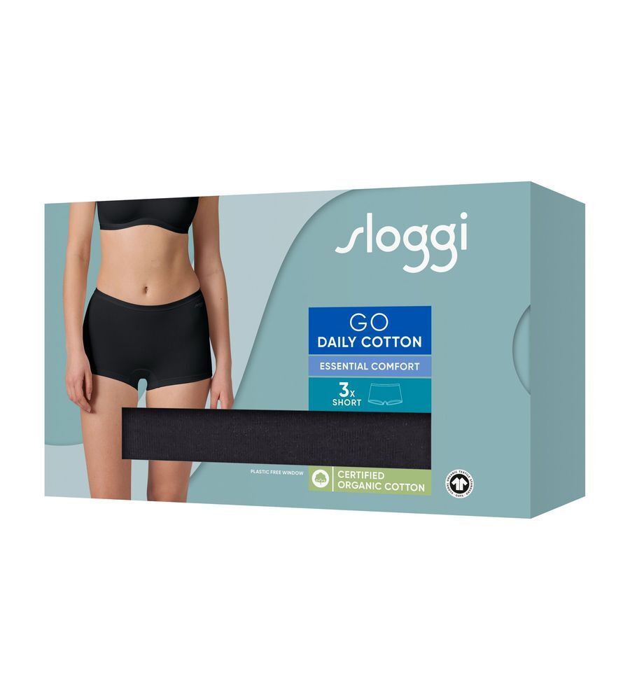 Γυναικεία slip Boxer 3 PACK 3 τεμαχίων Βαμβακερό Sloggi GO Daily  Short 10222337-0004 ΜΑΥΡΟ