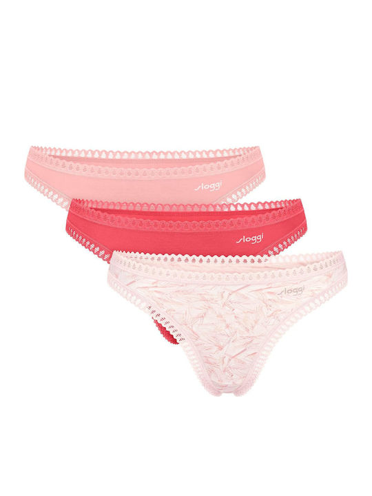 Γυναικείo εσώρουχo 3PACK sloggi GO Crush String C3P 10219704-M005 ΛΕΥΚΟ-ΡΟΖ-ΚΟΡΑΛΙ