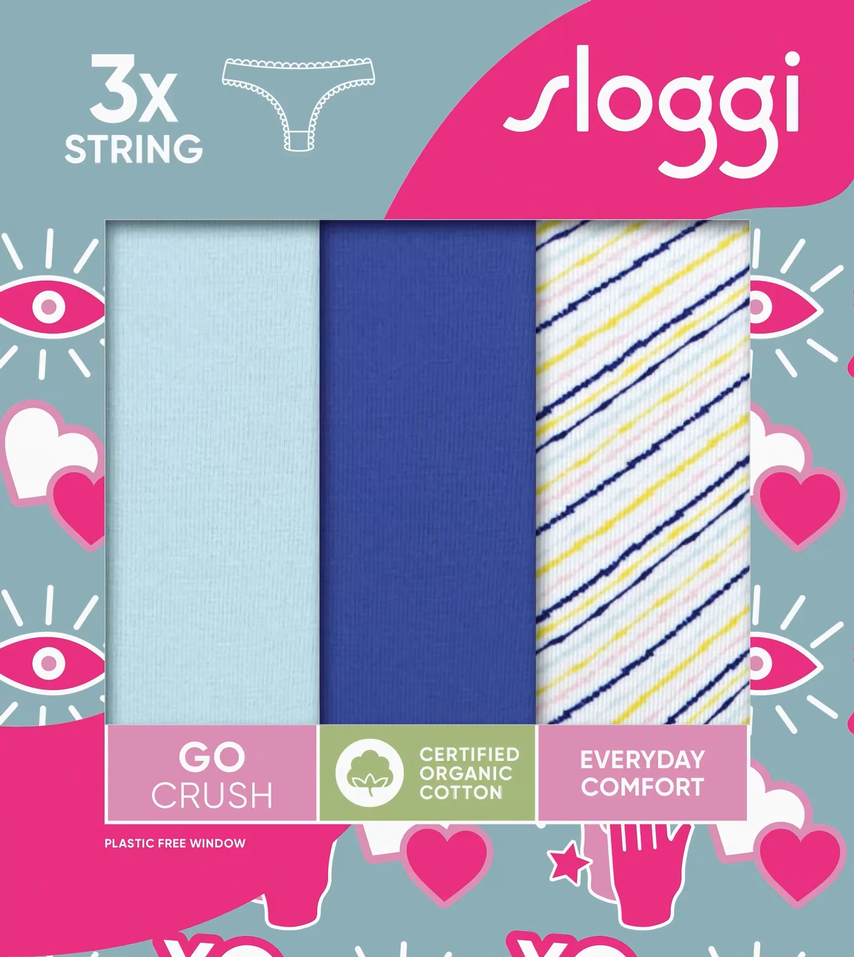 Γυναικείo εσώρουχo 3PACK sloggi GO Crush String C3P 10219704-M007 ΣΙΕΛ ΜΠΛΕ ΕΜΠΡΙΜΕ