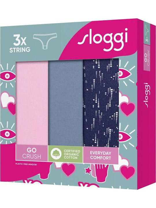 Γυναικείo εσώρουχo 3PACK sloggi GO Crush String C3P 10219704-V004-ΡΟΖ ΜΠΛΕ ΡΑΦ