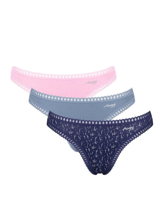 Γυναικείo εσώρουχo 3PACK sloggi GO Crush String C3P 10219704-V004-ΡΟΖ ΜΠΛΕ ΡΑΦ